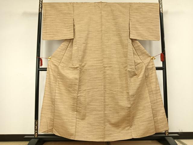 平和屋着物▽上質な紬 単衣 横縞 正絹 逸品 AABA7717fy