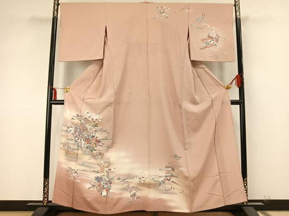 平和屋着物▽訪問着 単衣 陶器草花文 暈し染め 金彩 正絹 逸品 AABA7719fy