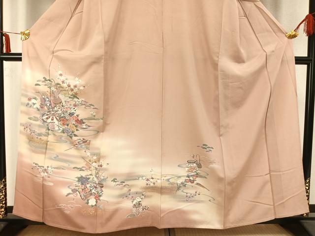 平和屋着物▽訪問着 単衣 陶器草花文 暈し染め 金彩 正絹 逸品 AABA7719fy