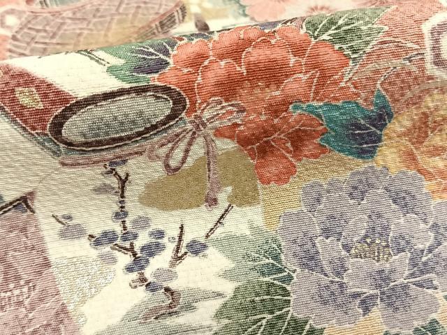 平和屋着物▽訪問着 単衣 陶器草花文 暈し染め 金彩 正絹 逸品 AABA7719fy
