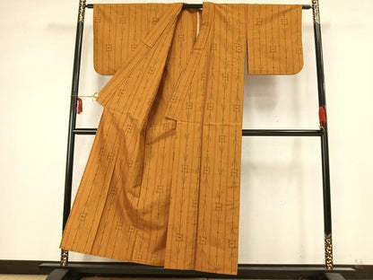 平和屋着物▽上質な紬　単衣　絣柄　正絹　逸品　AABA7724fy