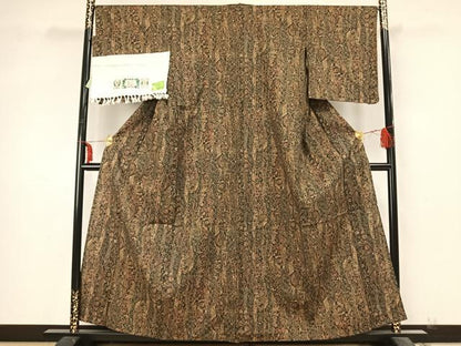 平和屋着物▽結城紬　単衣　草花熨斗文　証紙付き　正絹　逸品　未使用　AABA7728fy