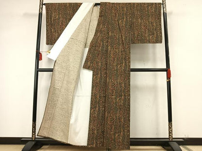 平和屋着物▽結城紬　単衣　草花熨斗文　証紙付き　正絹　逸品　未使用　AABA7728fy