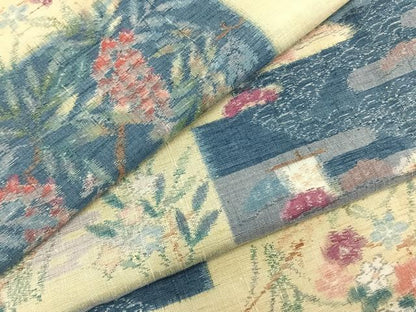平和屋着物▽上質な紬 単衣 草花文 正絹 逸品 未使用 AABA7731fy