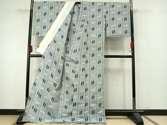 平和屋着物▽本場琉球絣 紬 単衣 ロング丈 正絹 逸品 AABA7732fy