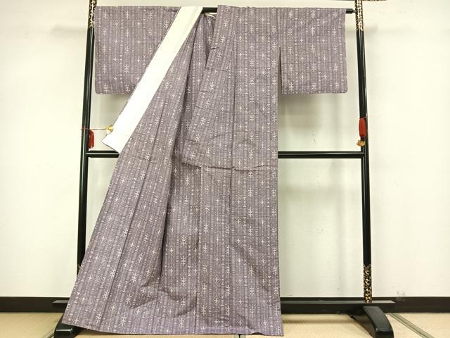 平和屋着物▽本場長井紬 単衣 間道 反端付き 正絹 逸品 AABA7734fy