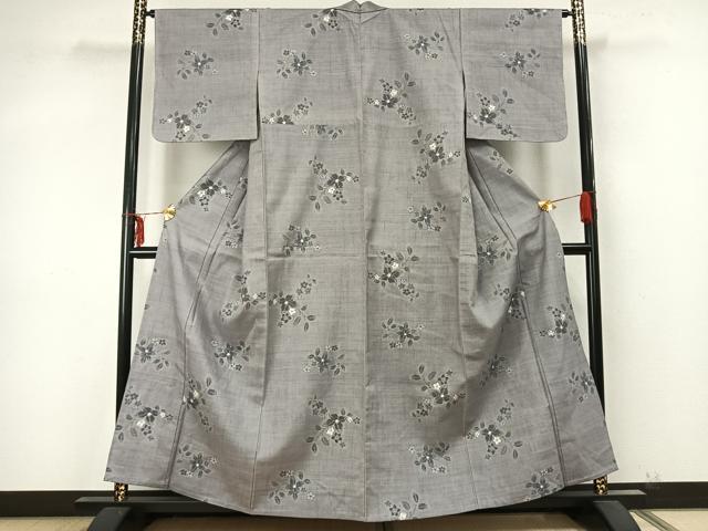 平和屋着物▽上質な紬 単衣 草花文 正絹 逸品 未使用 AABA7736fy