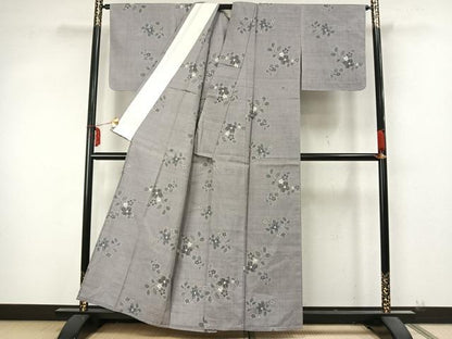 平和屋着物▽上質な紬 単衣 草花文 正絹 逸品 未使用 AABA7736fy