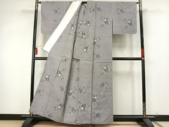 平和屋着物▽上質な紬 単衣 草花文 正絹 逸品 未使用 AABA7736fy