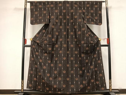 平和屋着物▽上質な紬 単衣 間道 正絹 逸品 AABA7738fy