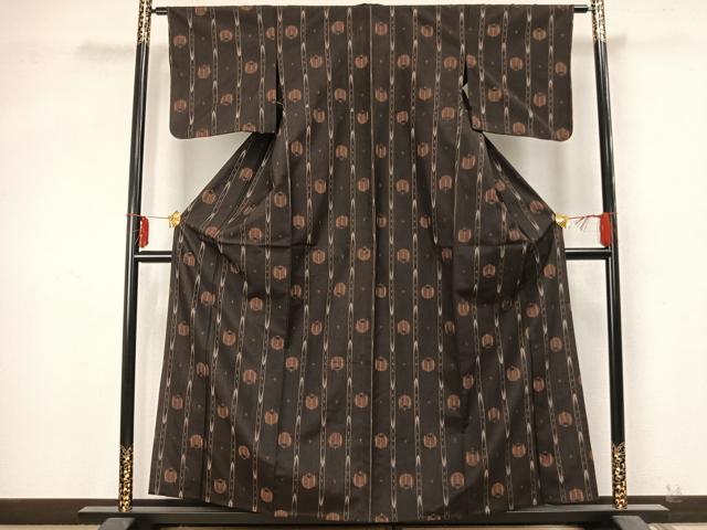 平和屋着物▽上質な紬 単衣 間道 正絹 逸品 AABA7738fy