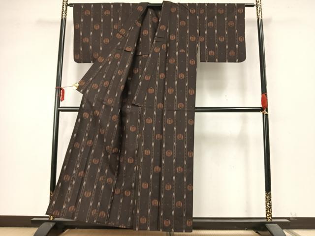平和屋着物▽上質な紬 単衣 間道 正絹 逸品 AABA7738fy
