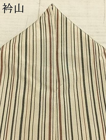 平和屋着物▽本塩沢 単衣 縞 正絹 逸品 AABA7739fy