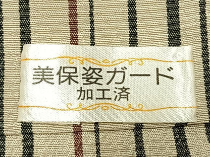 平和屋着物▽本塩沢 単衣 縞 正絹 逸品 AABA7739fy