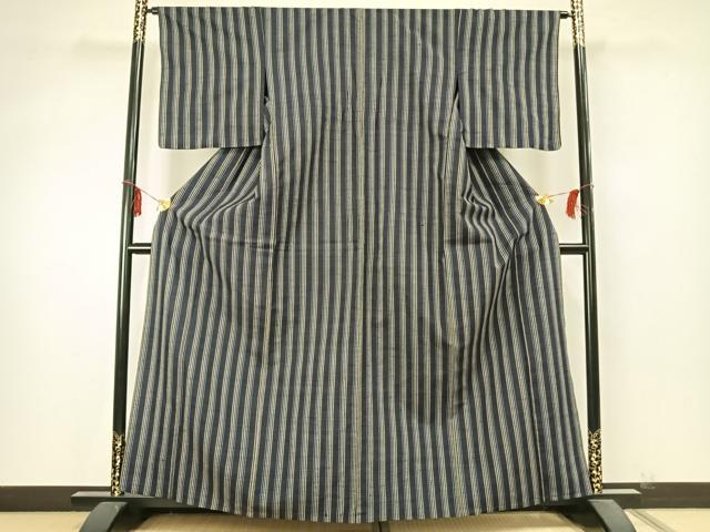 平和屋着物▽上質な紬 単衣 縞 正絹 逸品 AABA7740fy