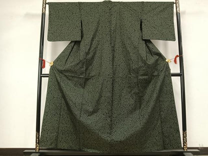 平和屋着物▽本場大島紬 単衣 7マルキ 枝葉文 黒地 正絹 逸品 AABA7741fy