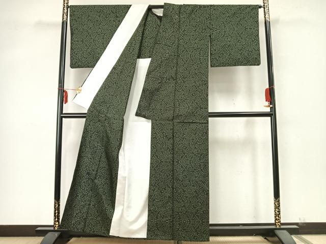 平和屋着物▽本場大島紬 単衣 7マルキ 枝葉文 黒地 正絹 逸品 AABA7741fy