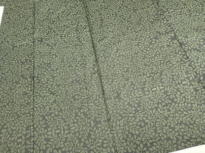 平和屋着物▽本場大島紬 単衣 7マルキ 枝葉文 黒地 正絹 逸品 AABA7741fy