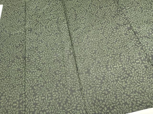 平和屋着物▽本場大島紬 単衣 7マルキ 枝葉文 黒地 正絹 逸品 AABA7741fy