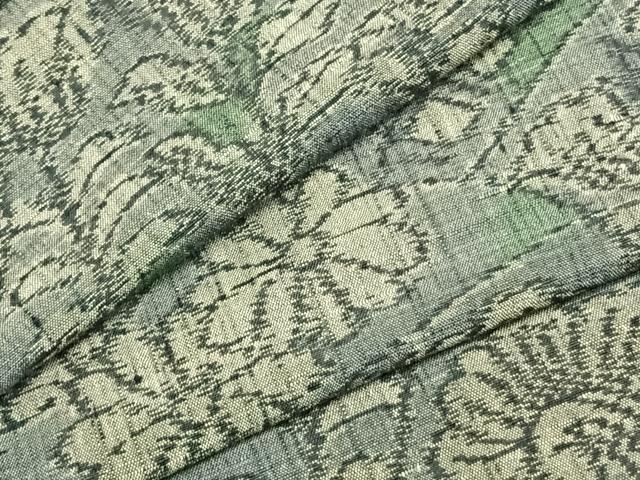 平和屋着物▽上質な紬　単衣　草花文　正絹　逸品　AABA7742fy