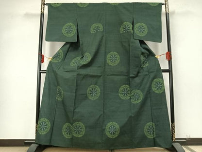平和屋着物▽本場結城紬 重要無形文化財 単衣 100亀甲 源氏車 正絹 逸品 AABA7745fy