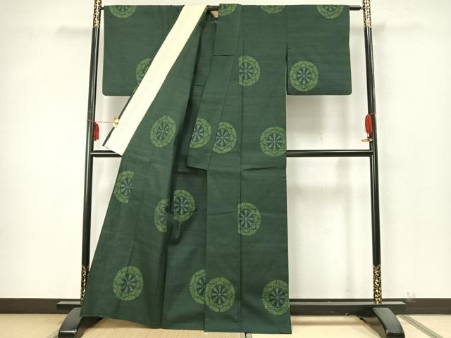 平和屋着物▽本場結城紬 重要無形文化財 単衣 100亀甲 源氏車 正絹 逸品 AABA7745fy