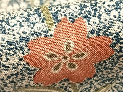 平和屋着物▽上質な紬 単衣 草花文 反端付き 正絹 逸品 AABA7746fy