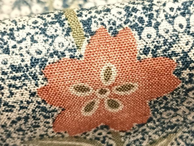 平和屋着物▽上質な紬 単衣 草花文 反端付き 正絹 逸品 AABA7746fy