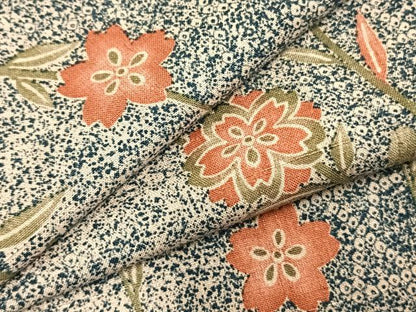 平和屋着物▽上質な紬 単衣 草花文 反端付き 正絹 逸品 AABA7746fy