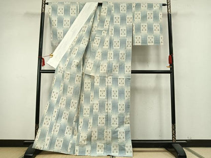 平和屋着物▽上質な紬 単衣 市松文様 正絹 逸品 AABA7748fy