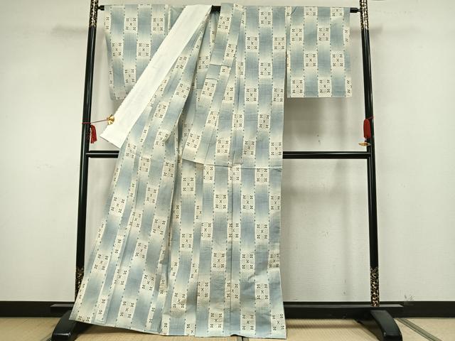 平和屋着物▽上質な紬 単衣 市松文様 正絹 逸品 AABA7748fy