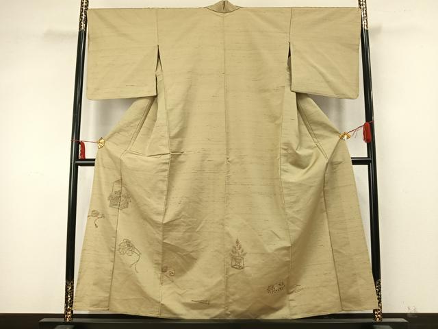 平和屋着物▽京の名門・菱屋六右ェ門 紬 訪問着 単衣 片輪車扇面花文 正絹 逸品 AABA7749fy