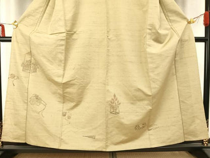 平和屋着物▽京の名門・菱屋六右ェ門 紬 訪問着 単衣 片輪車扇面花文 正絹 逸品 AABA7749fy
