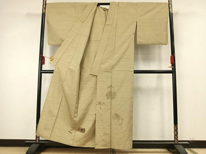 平和屋着物▽京の名門・菱屋六右ェ門 紬 訪問着 単衣 片輪車扇面花文 正絹 逸品 AABA7749fy