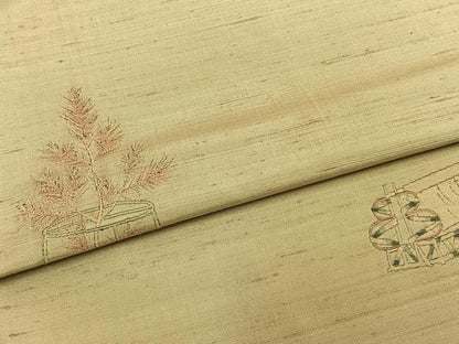 平和屋着物▽京の名門・菱屋六右ェ門 紬 訪問着 単衣 片輪車扇面花文 正絹 逸品 AABA7749fy