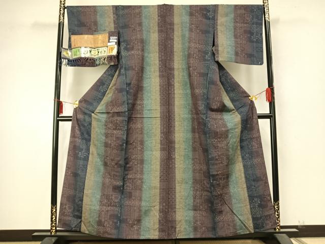 平和屋着物▽本場真綿絢結城紬 単衣 草木染 花間道 証紙付き 正絹 逸品 未使用 AABA7751fy