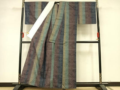 平和屋着物▽本場真綿絢結城紬 単衣 草木染 花間道 証紙付き 正絹 逸品 未使用 AABA7751fy