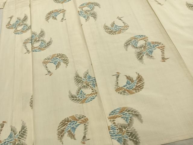 平和屋着物▽上質な紬 単衣 鶴 正絹 逸品 未使用 AABA7752fy