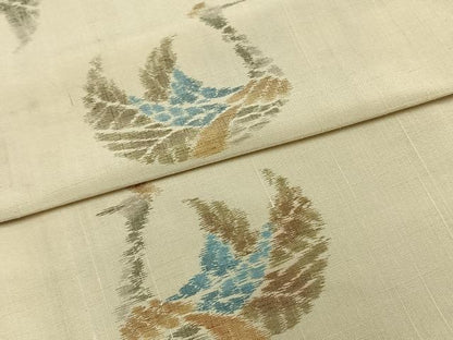 平和屋着物▽上質な紬 単衣 鶴 正絹 逸品 未使用 AABA7752fy