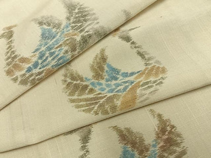 平和屋着物▽上質な紬 単衣 鶴 正絹 逸品 未使用 AABA7752fy