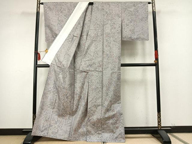平和屋着物▽本場大島紬 単衣 草花文 正絹 逸品 未使用 AABA7753fy