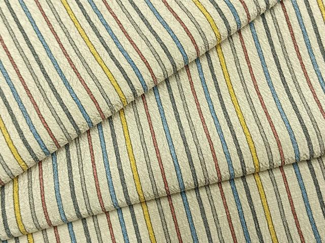 平和屋着物▽お召 単衣 縞 正絹 逸品 AABA7756fy