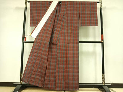 平和屋着物▽上質な紬 単衣 格子 正絹 逸品 未使用 AABA7757fy