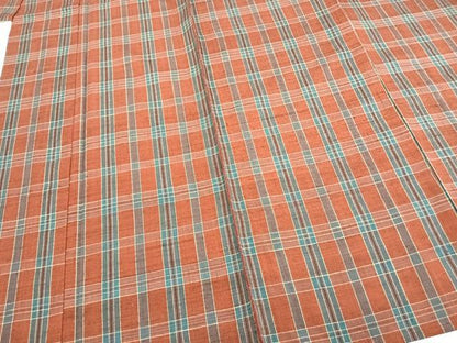 平和屋着物▽上質な紬 単衣 格子 正絹 逸品 未使用 AABA7757fy