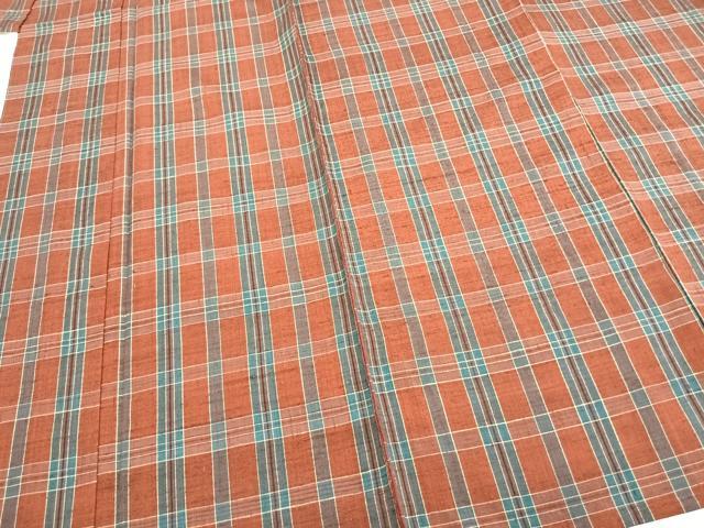 平和屋着物▽上質な紬 単衣 格子 正絹 逸品 未使用 AABA7757fy