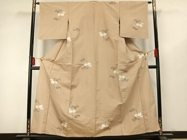 平和屋着物▽上質な紬 単衣 蔦の葉文 正絹 逸品 AABA7759fy