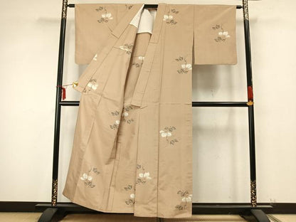 平和屋着物▽上質な紬 単衣 蔦の葉文 正絹 逸品 AABA7759fy