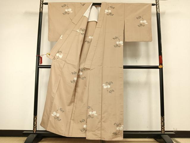 平和屋着物▽上質な紬 単衣 蔦の葉文 正絹 逸品 AABA7759fy