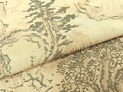 平和屋着物▽上質な紬 単衣 風景草花文 正絹 逸品 AABA7760fy