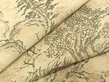 平和屋着物▽上質な紬 単衣 風景草花文 正絹 逸品 AABA7760fy